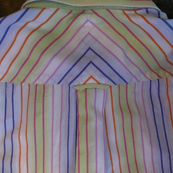 Fernando Pena White With Bright Colors Diagonal Stripes S/S Mens Shirt M - Picture 3 of 5